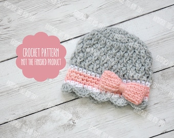 CROCHET PATTERN - Newborn girl hat pattern, crochet baby girl hat pattern, photo outfit pattern, newborn photo prop pattern, hat with bow