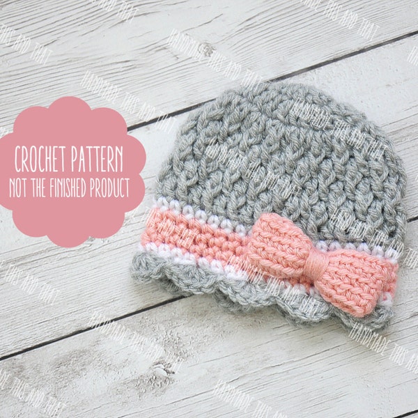 CROCHET PATTERN - modèle de chapeau de fille nouveau-né, modèle de chapeau de bébé fille au crochet, modèle de tenue de photo, modèle d'accessoire de photo nouveau-né, chapeau avec noeud