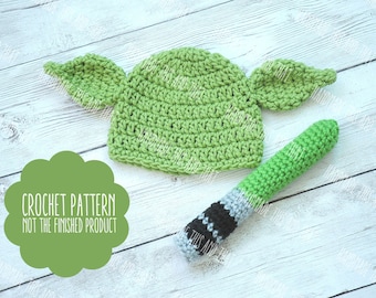 CROCHET PATTERN - green mythical creature baby hat pattern, hat and wand, newborn pattern, crochet baby pattern