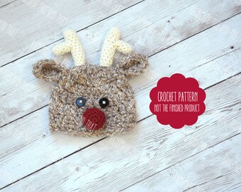 CROCHET PATTERN - Crochet reindeer hat, newborn christmas pattern, newborn reindeer hat, christmas photo prop