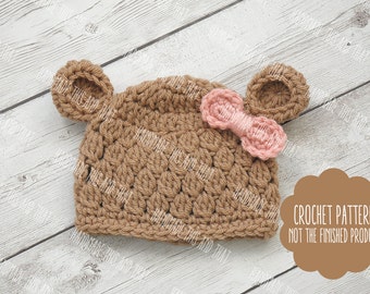 CROCHET PATTERN - baby bear hat pattern, newborn bear hat pattern, crochet baby pattern, photo prop pattern, bear hat pattern