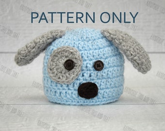 CROCHET PATTERN - newborn puppy hat, crochet puppy hat pattern, baby buppy hat pattern, newborn photo prop pattern, puppy hat pattern