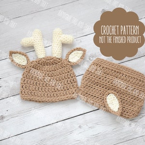 CROCHET PATTERN - Deer hat pattern, Newborn deer outfit pattern, deer outfit, deer hat and diaper cover, baby pattern, photo prop set