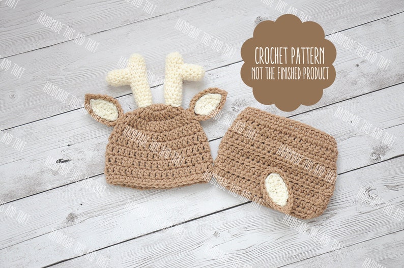 CROCHET PATTERN Newborn deer hat and diaper cover, newborn deer outfit, crochet baby pattern, photo prop set pattern image 3