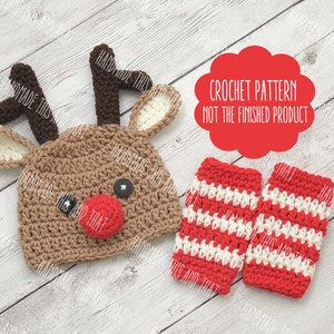 CROCHET PATTERN - Reindeer hat pattern, reindeer hat and leg warmers, baby reindeer hat, newborn christmas hat, reindeer hat