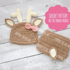 CROCHET PATTERN Newborn deer hat and diaper cover, newborn deer outfit, crochet baby pattern, photo prop set pattern image 1