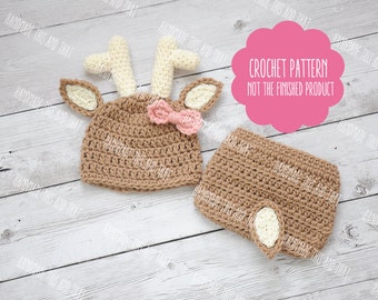 CROCHET PATTERN - Newborn deer hat and diaper cover, newborn deer outfit, crochet baby pattern, photo prop set pattern