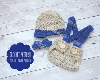 CROCHET PATTERN - Newsboy hat and diaper cover set pattern, photo prop pattern, crochet baby pattern, newborn photo outfit pattern