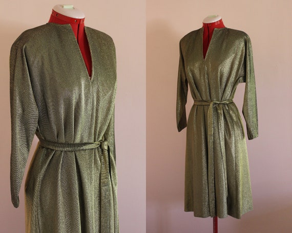 Halston Gold Lame Dress || Flexible Size || 1970s