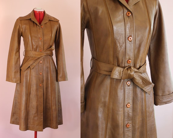 Sexy Strong Leather Trench || 1970s || Size Medium