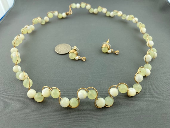 Natural New Jade gemstone woven Gold filled wire … - image 2
