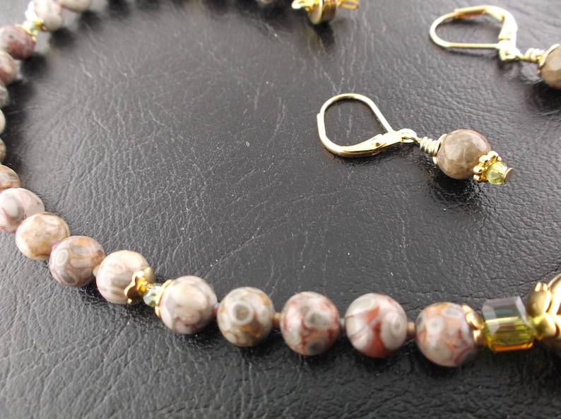 Natural Orbicular jasper with orange gemstone pendant Orbicular jasper gemstone crystal magnetic clasp necklace /& earring set