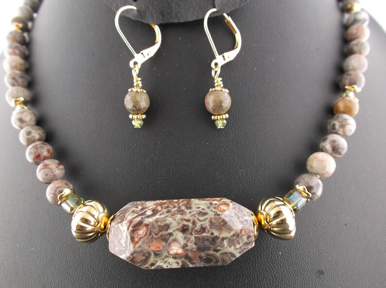 Natural Orbicular jasper with orange gemstone pendant Orbicular jasper gemstone crystal magnetic clasp necklace /& earring set