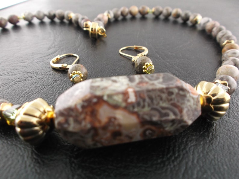 Natural Orbicular jasper with orange gemstone pendant Orbicular jasper gemstone crystal magnetic clasp necklace /& earring set