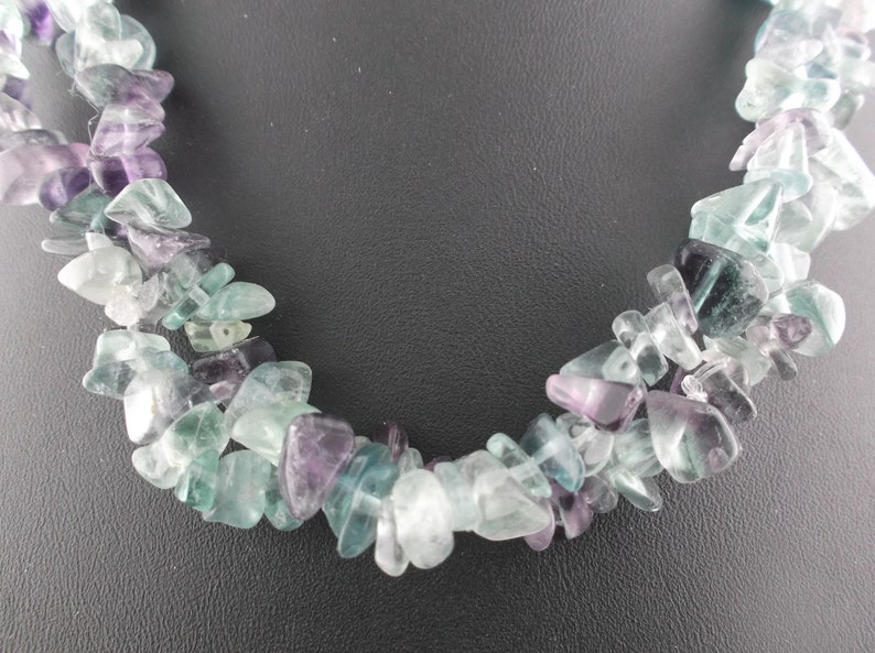 Natural Rainbow fluorite gemstone chip necklace 36 inches long you can wear it long double up for 2 18 inch layer or wrap it around wrist