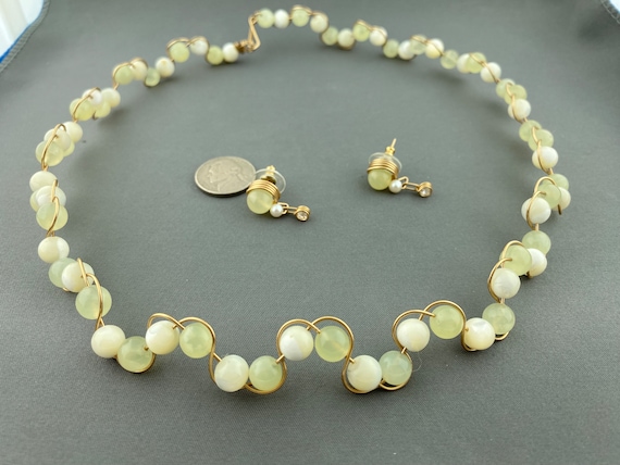 Natural New Jade gemstone woven Gold filled wire … - image 1