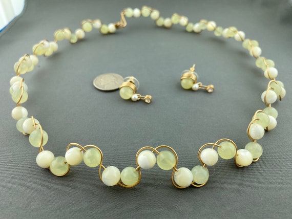 Natural New Jade gemstone woven Gold filled wire … - image 9