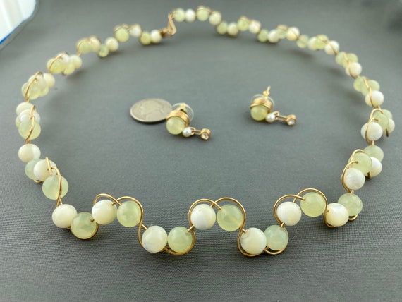 Natural New Jade gemstone woven Gold filled wire … - image 7
