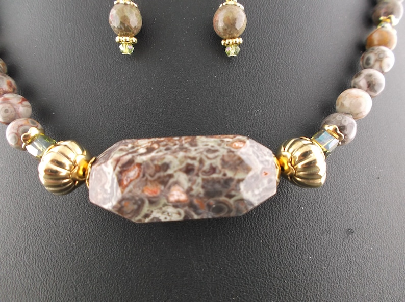 Natural Orbicular jasper with orange gemstone pendant Orbicular jasper gemstone crystal magnetic clasp necklace /& earring set