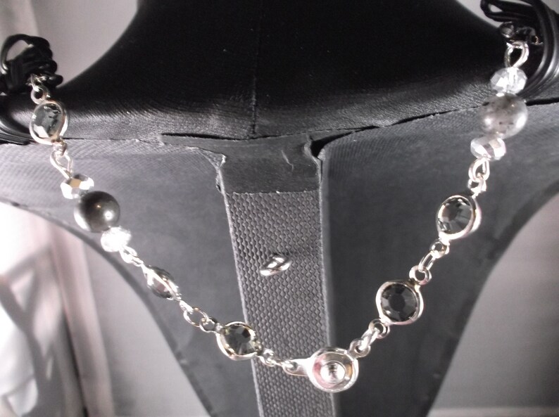 Womens glowing Labradorite gemstone fashion necklace earring set with CZ linked crystal stars faceted crystal silver button clasp USA made