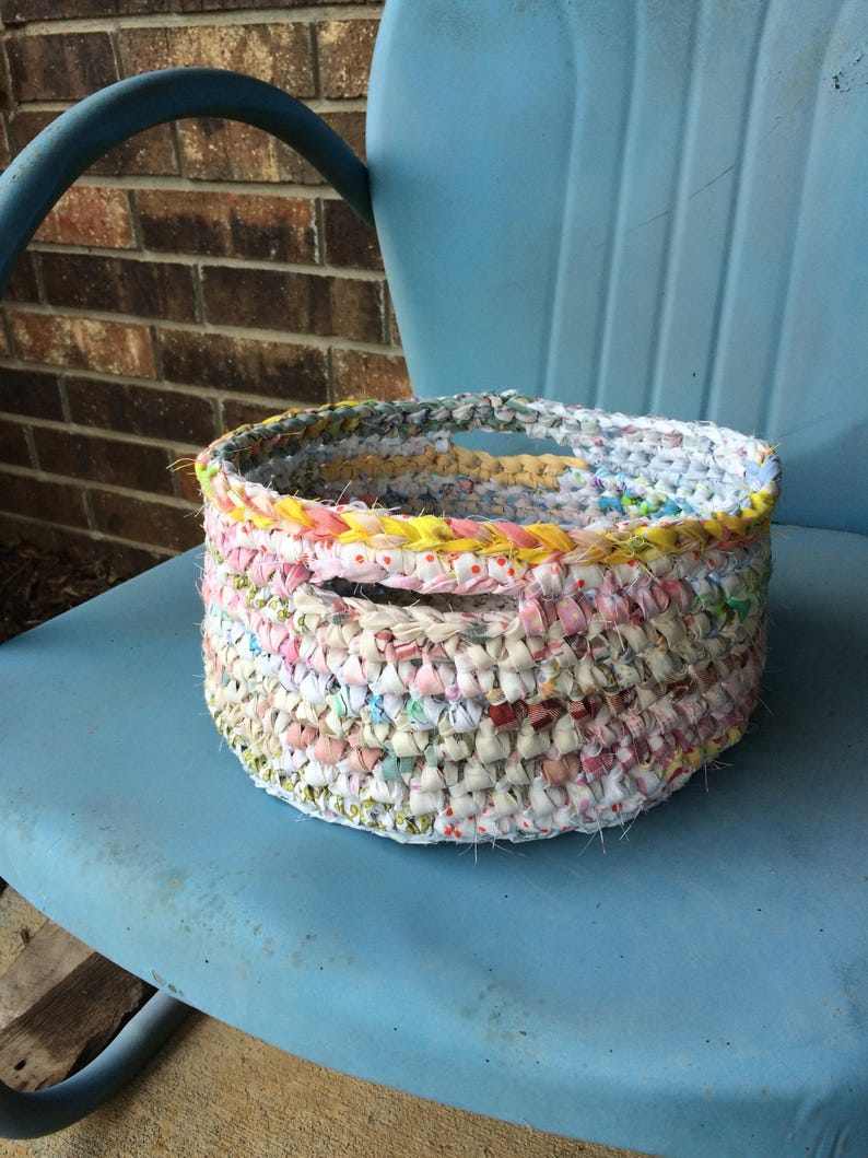 10 hand crocheted rag basket | Etsy