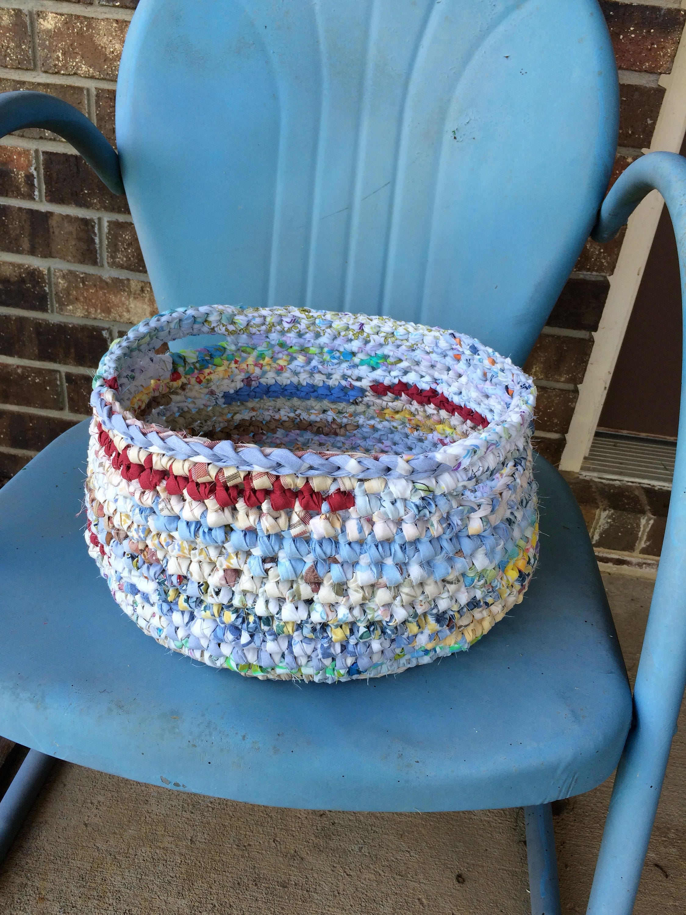 12 Crocheted rag basket Basket measures 12 Etsy