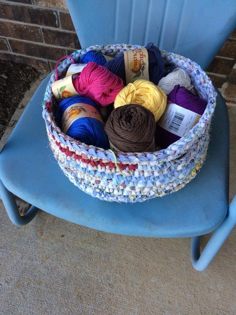 12 Crocheted rag basket Basket measures 12 Etsy