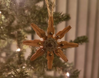 Mini 10pk Steampunk Clothespin Snowflakes Golden Oak 2" Diameter