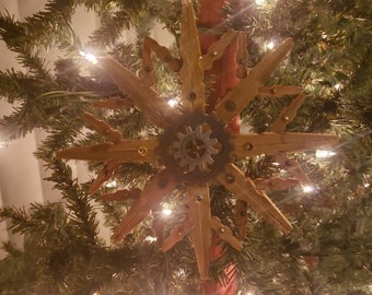Large Single Steampunk Clothespin Snowflake Golden Oak 6" Diameter
