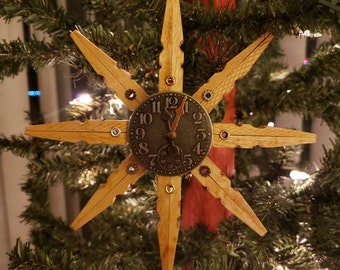 Large Single Steampunk Clothespin Snowflake Golden Pecan 6" Diameter