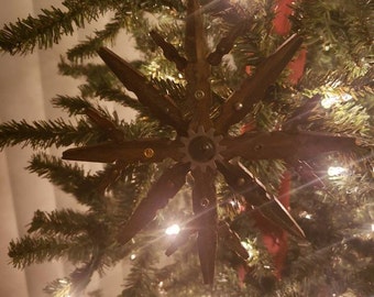 Large Single Steampunk Clothespin Snowflake Dark Walnut 6" Diameter