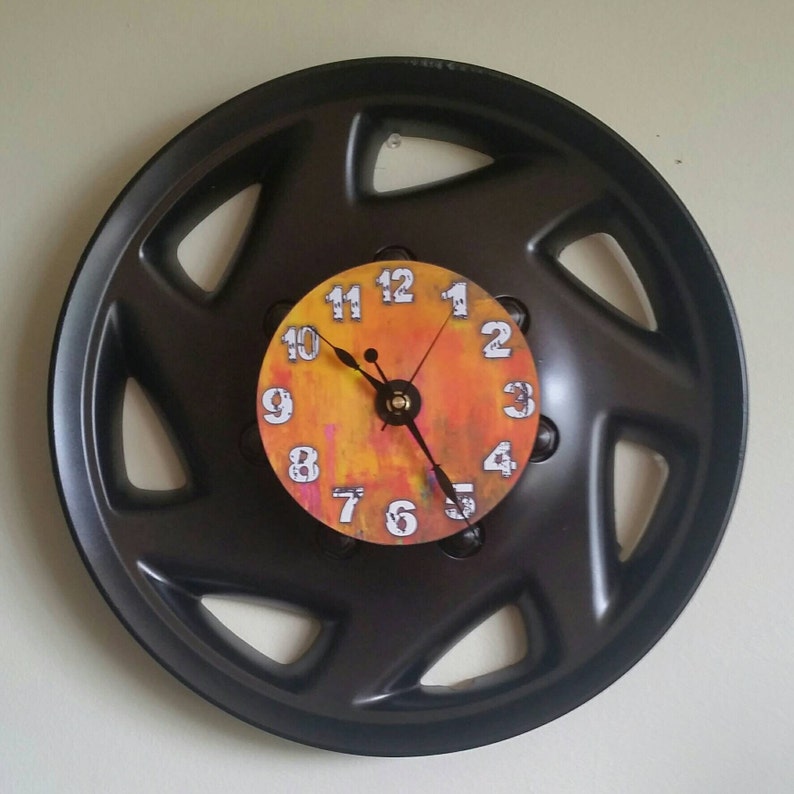 Upcycled Hubcap Clock 17.5 Diameter Finished With Etsy