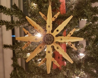 Large Single Steampunk Clothespin Snowflake Natural 6" Diameter