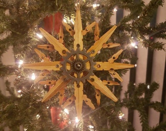 Large Single Steampunk Clothespin Snowflake Golden Pecan 6" Diameter