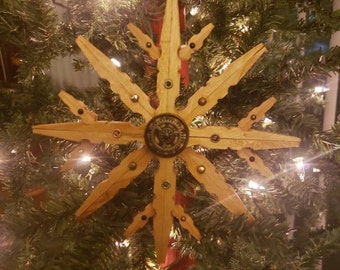 Large Single Steampunk Clothespin Snowflake Golden Pecan 6" Diameter