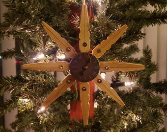 Large Single Steampunk Clothespin Snowflake Natural 6" Diameter