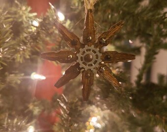 Mini 10pk Steampunk Clothespin Snowflakes Dark Walnut 2" Diameter