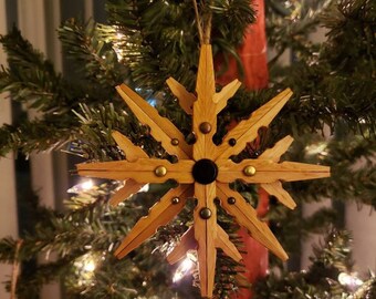 Medium 3pk Steampunk Clothespin Snowflakes Golden Pecan 4" Diameter