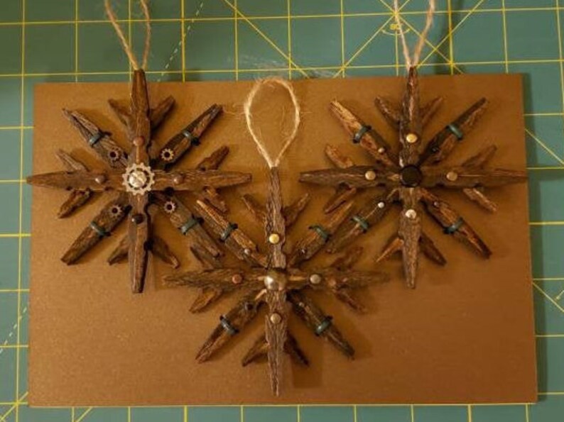 Medium 3pk Steampunk Clothespin Snowflakes Espresso 4 Diameter