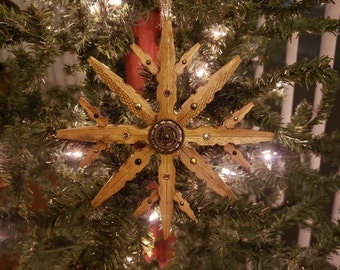 Large Single Steampunk Clothespin Snowflake Golden Oak 6" Diameter