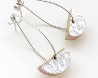 silver copper brass semi circle earrings