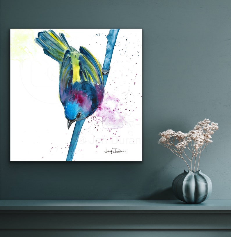 Colorful Bird Watercolor shops Painting Canvas Art Print By Jen Duran