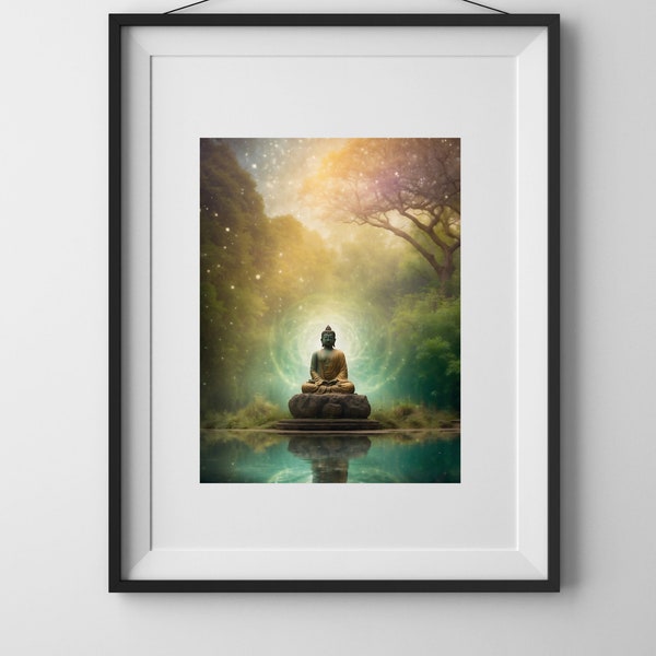 Buddha Premium Wall Art | Mystical Cosmic Meditation | Tranquil Zen Fusion | Spiritual Decor | Home Décor | Wall Art | Digital Printable Art