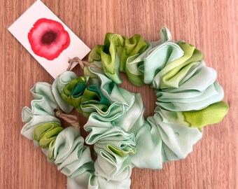 Green - Hand Painted Silk Satin Scrunchies