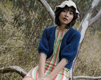 Crochet Short Sleeve Cardigan Navy