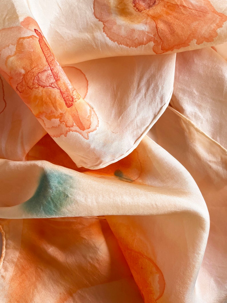 Orange Flowers Silk Scarf image 4