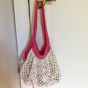 Cream and Pink Crochet Shopping Bag image 2