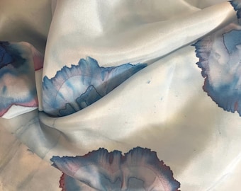 Blue Flowers - Hand-Painted Silk Scarf