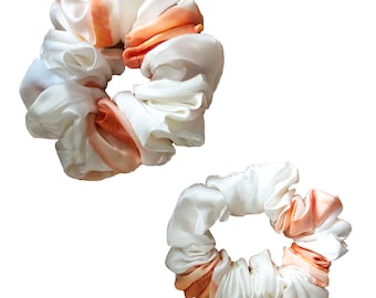 Orange White - Hand Painted Silk Satin Scrunchies