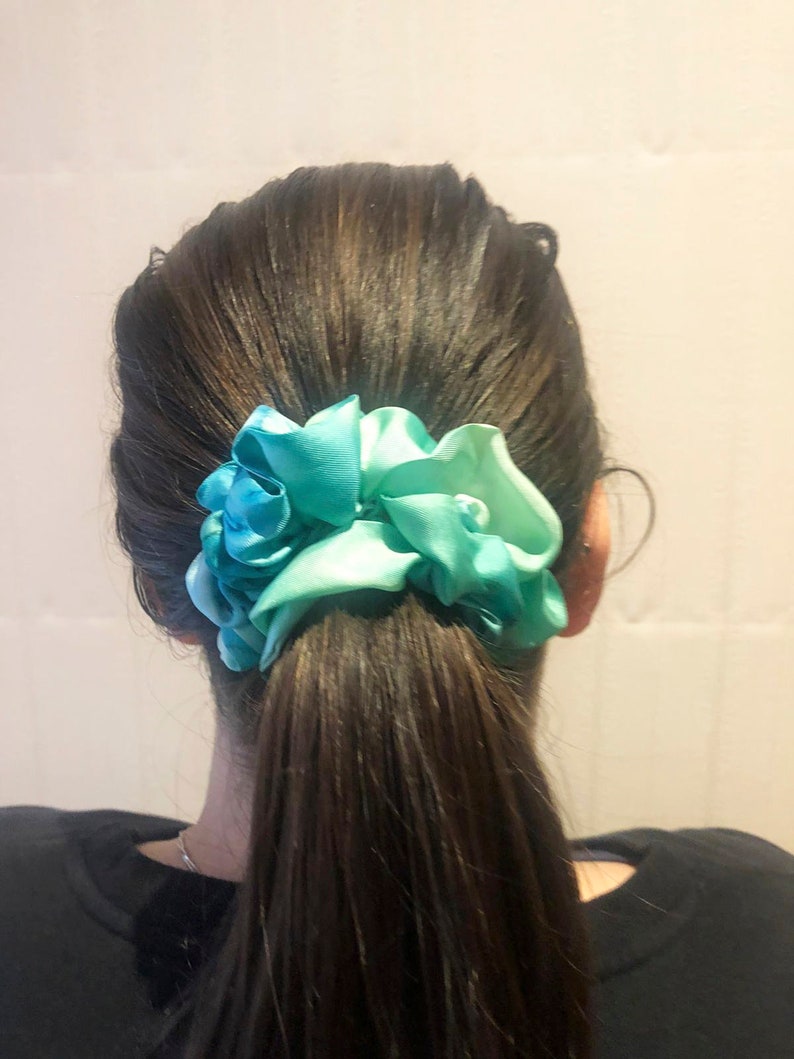Hand Painted Silk Scrunchies Pink Green